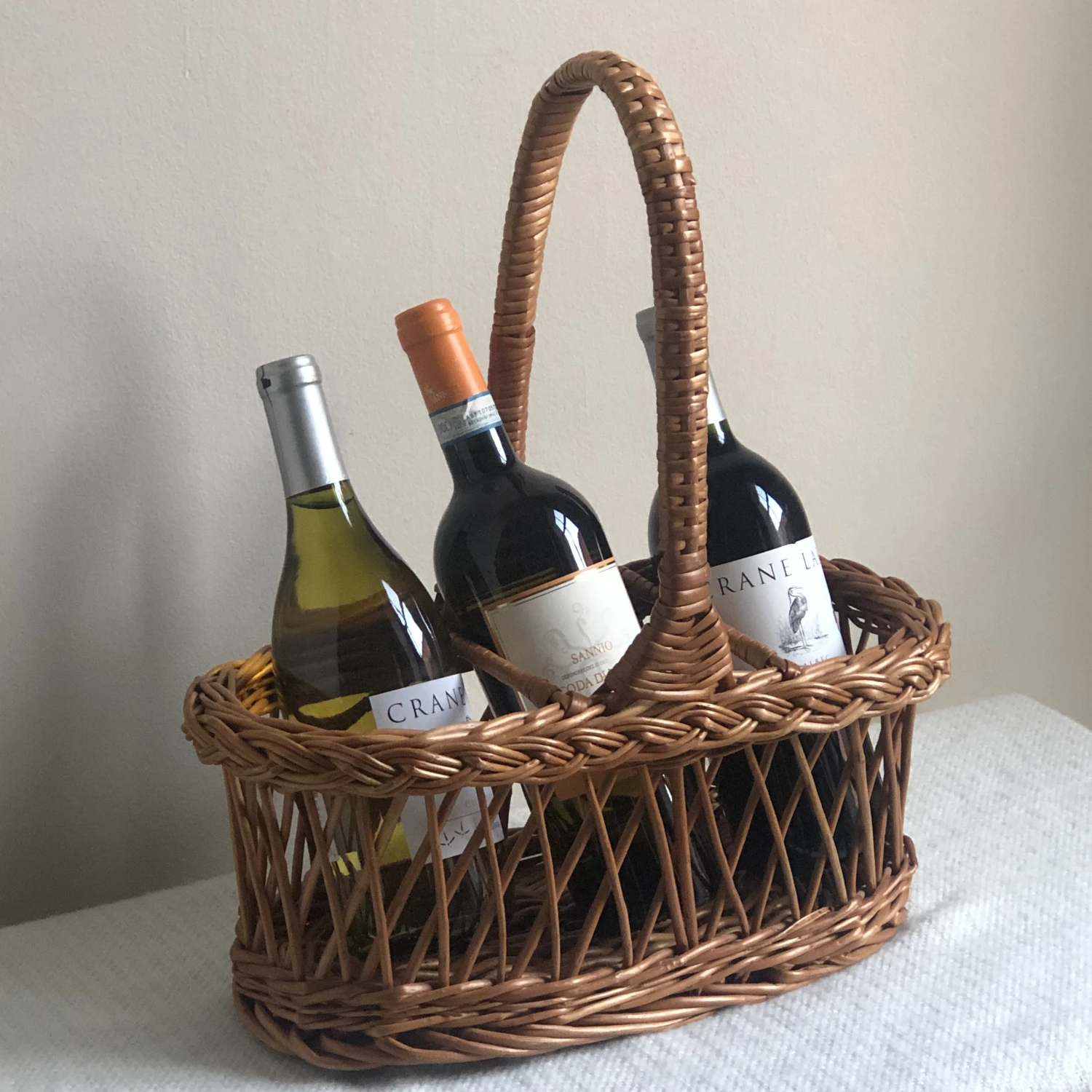 Vintage Three Bottle Wicker Wine Carrier 10 Vintage Three Bottle Wicker Wine Carrier - Image 10