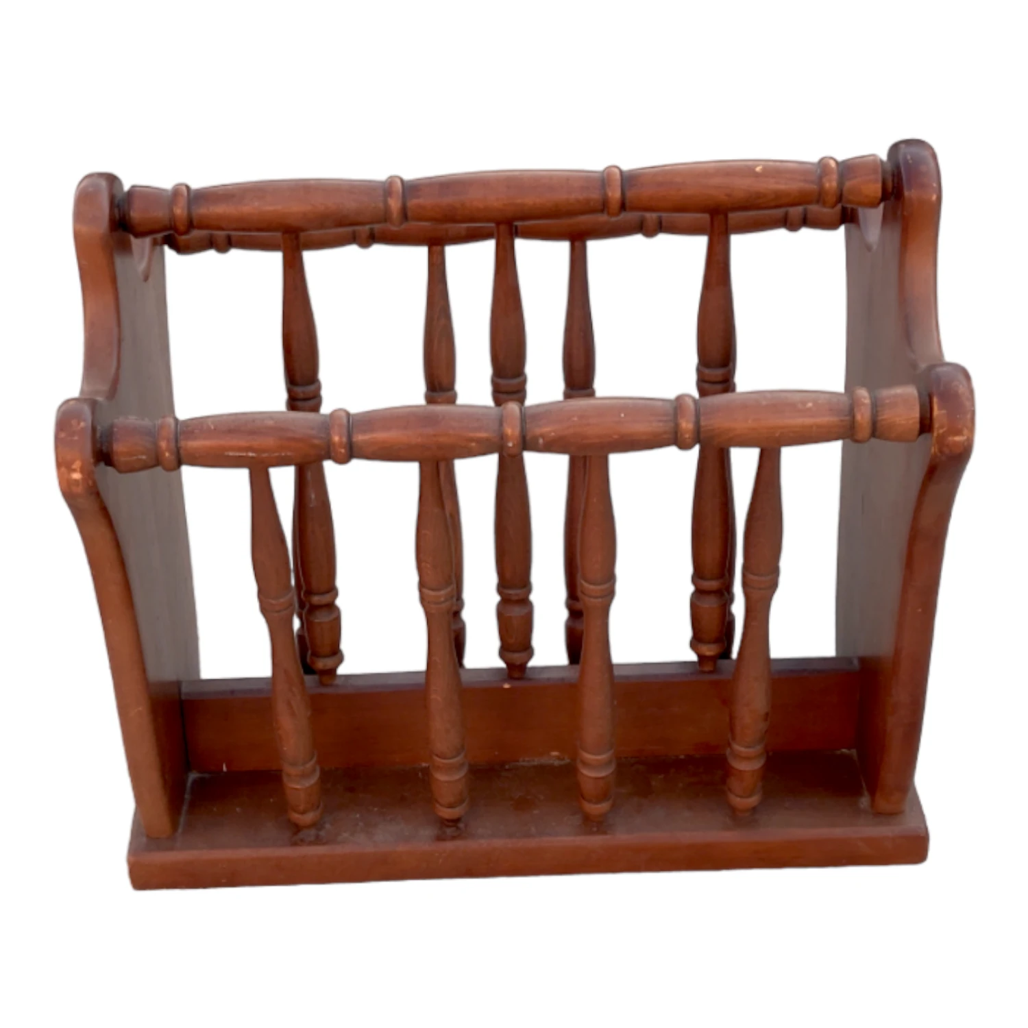 Vintage Turned Wood Colonial Style Espresso Stained Magazine Rack With Center Handle 6 Vintage Turned Wood Colonial Style Espresso Stained Magazine Rack With Center Handle - Image 6