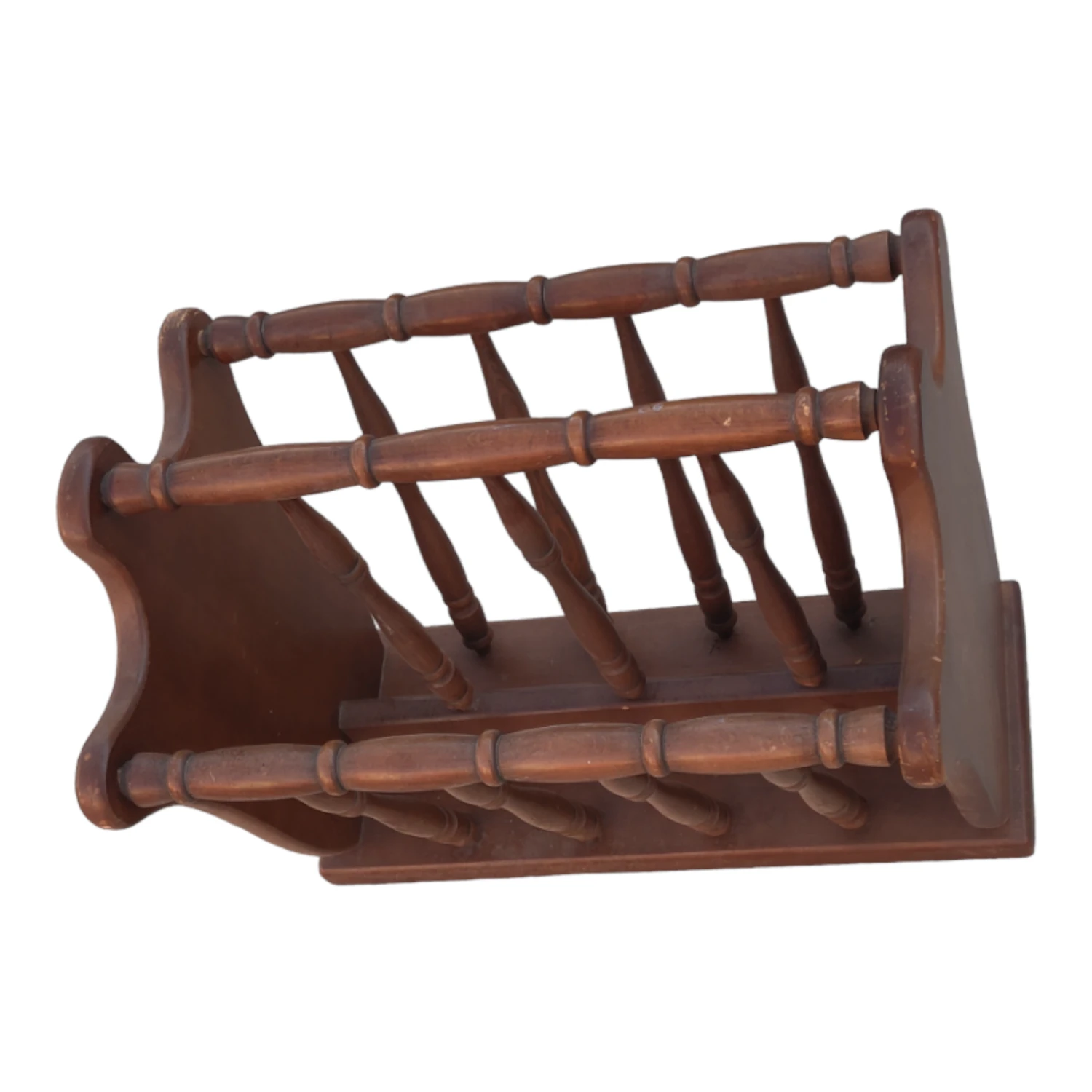 Vintage Turned Wood Colonial Style Espresso Stained Magazine Rack With Center Handle 5 Vintage Turned Wood Colonial Style Espresso Stained Magazine Rack With Center Handle - Image 5