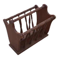 Vintage Turned Wood Colonial Style Espresso Stained Magazine Rack With Center Handle