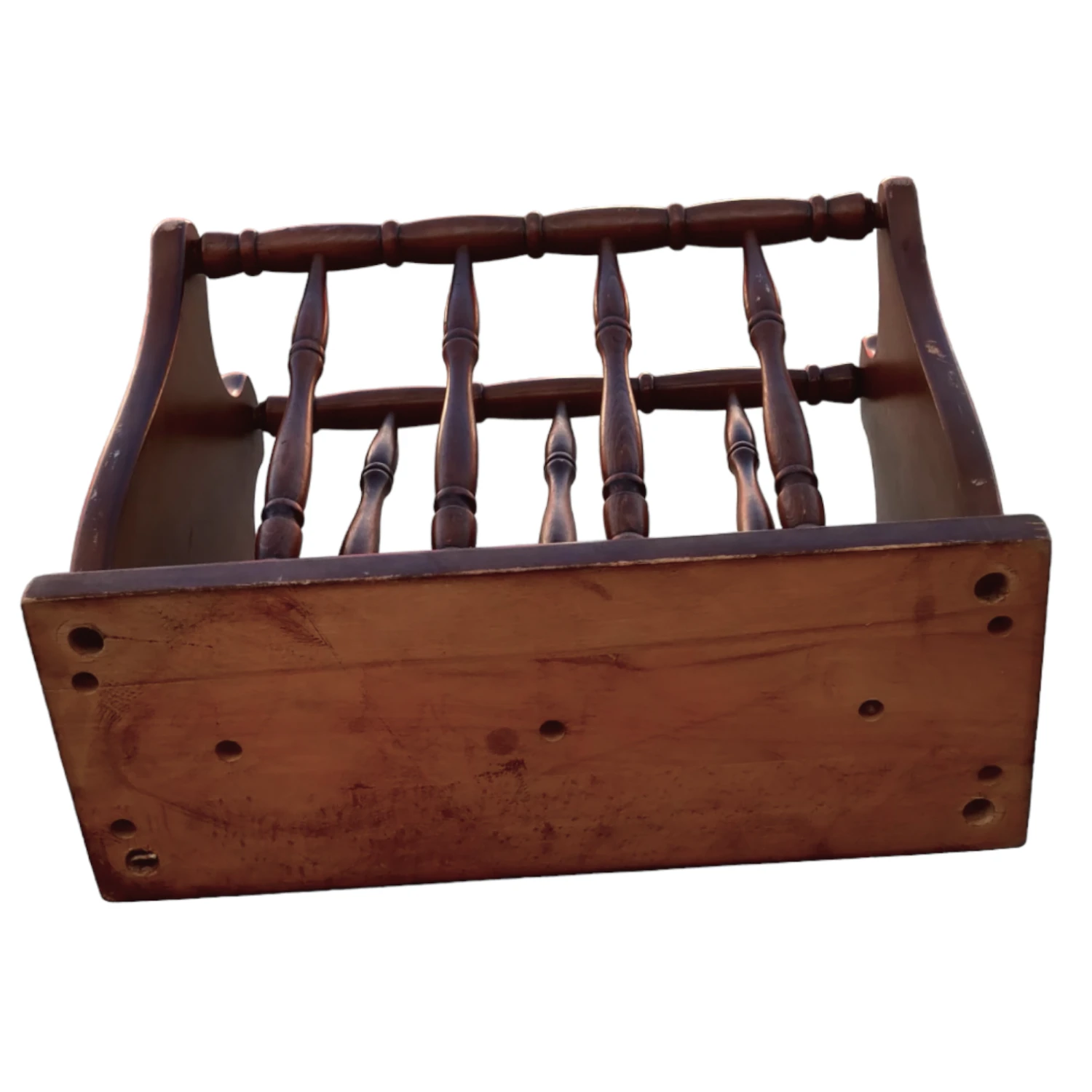 Vintage Turned Wood Colonial Style Espresso Stained Magazine Rack With Center Handle 8 Vintage Turned Wood Colonial Style Espresso Stained Magazine Rack With Center Handle - Image 8