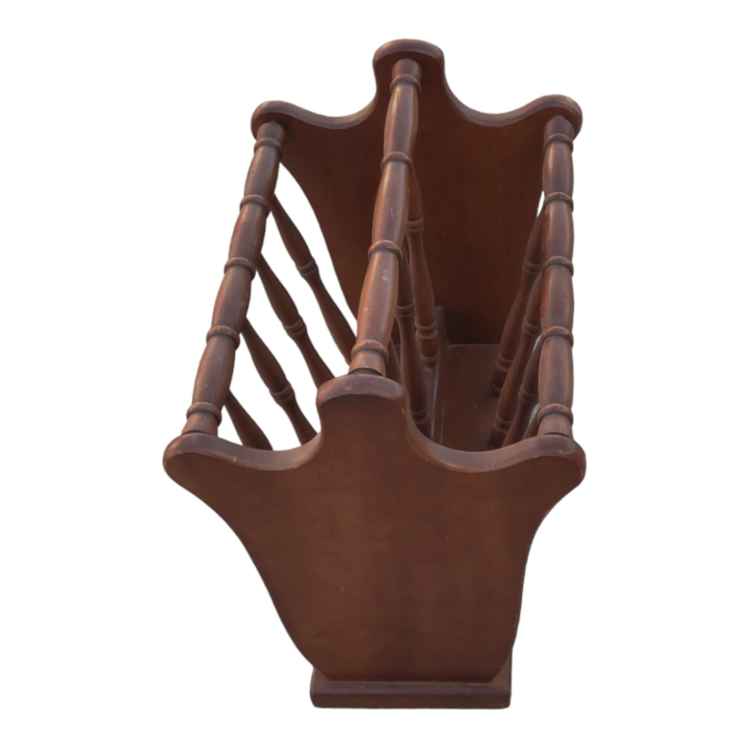 Vintage Turned Wood Colonial Style Espresso Stained Magazine Rack With Center Handle 4 Vintage Turned Wood Colonial Style Espresso Stained Magazine Rack With Center Handle - Image 4