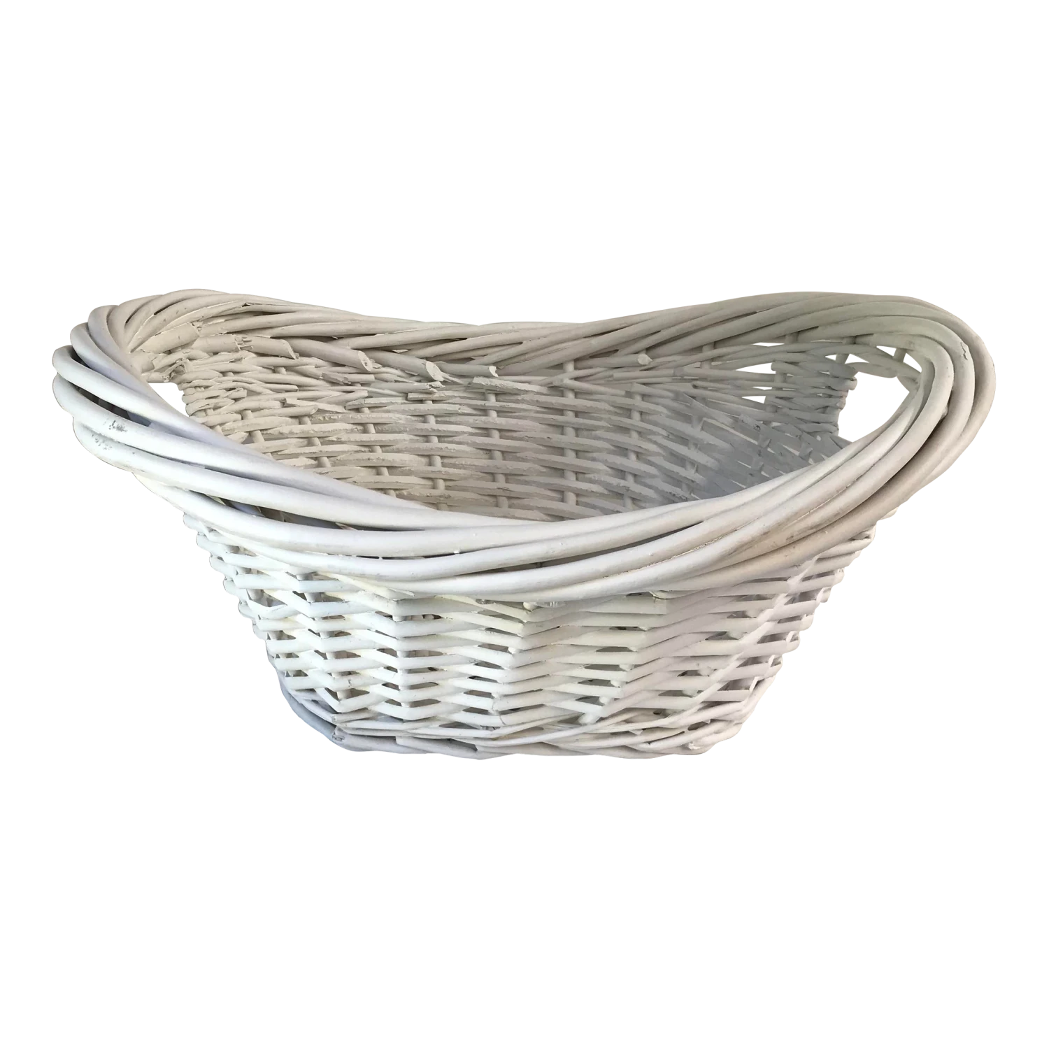 Vintage White Wicker Handled Basket 1 Vintage White Wicker Handled Basket