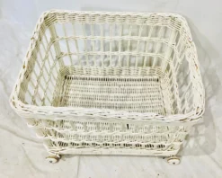 Vintage White Woven Wicker Storage Basket Cart 13 Vintage White Woven Wicker Storage Basket Cart -Chairish Shop vintage white woven wicker storage basket cart 3117 scaled