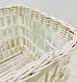 Vintage White Woven Wicker Storage Basket Cart 12 Vintage White Woven Wicker Storage Basket Cart -Chairish Shop vintage white woven wicker storage basket cart 3605 scaled