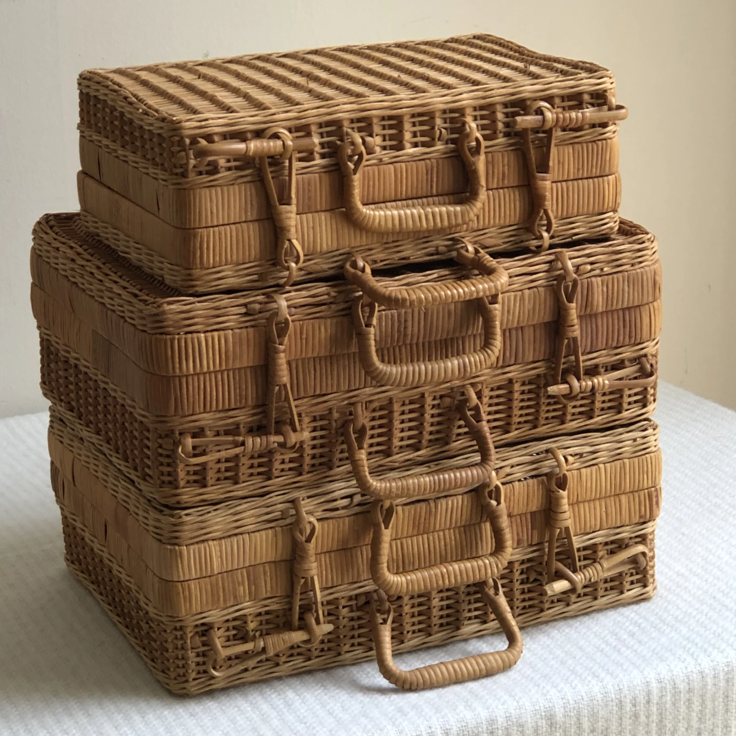 Vintage Wicker Basket Cases — Set Of 3 2 Vintage Wicker Basket Cases — Set Of 3 - Image 2