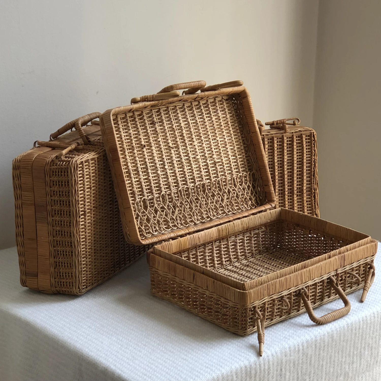 Vintage Wicker Basket Cases — Set Of 3 5 Vintage Wicker Basket Cases — Set Of 3 - Image 5