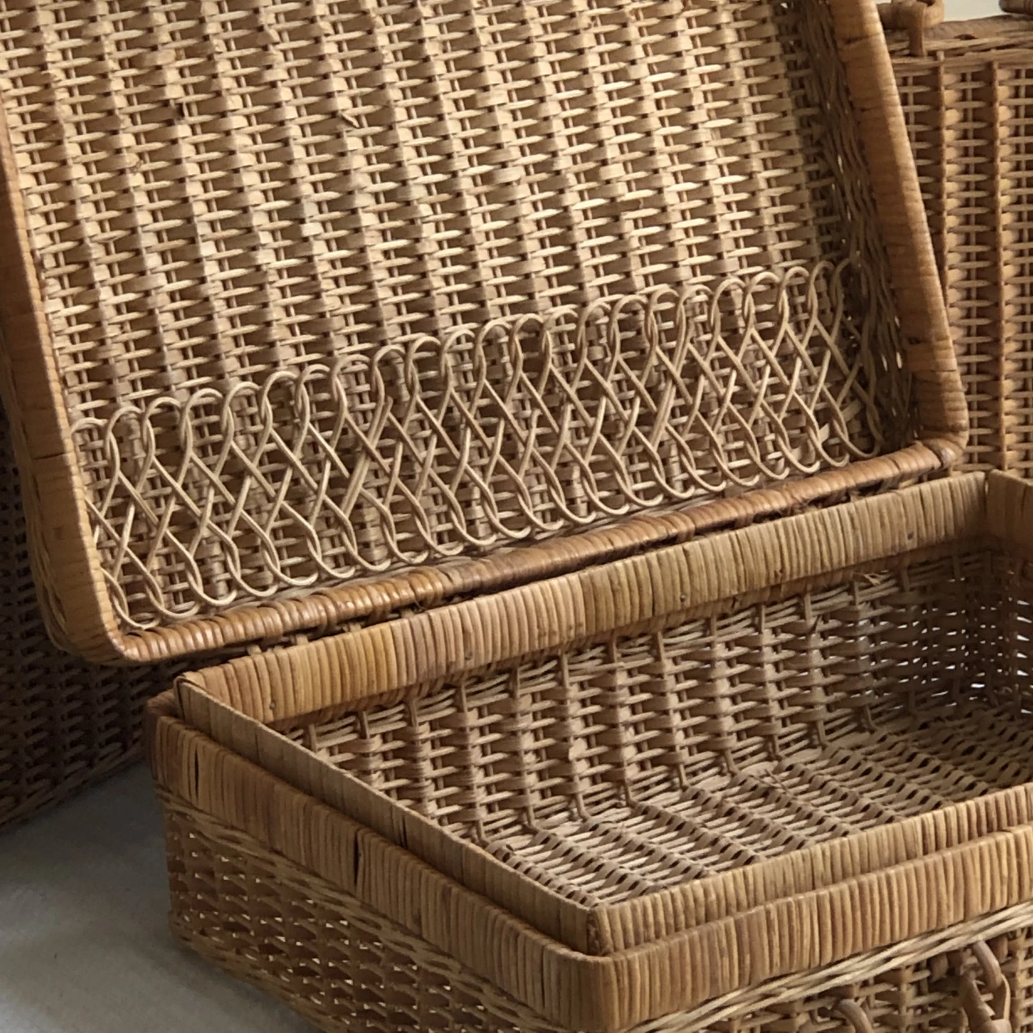 Vintage Wicker Basket Cases — Set Of 3 7 Vintage Wicker Basket Cases — Set Of 3 - Image 7