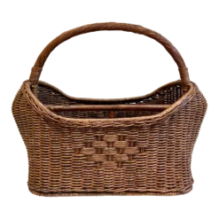 Vintage Wicker Magazine Basket With Woven Detail