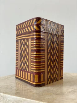 Vintage Wood Parquetry Lidded Box With Silver Foil Interior, Circa 1960s -Chairish Shop vintage wood parquetry lidded box with silver foil interior circa 1960s 1715 scaled