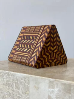 Vintage Wood Parquetry Lidded Box With Silver Foil Interior, Circa 1960s -Chairish Shop vintage wood parquetry lidded box with silver foil interior circa 1960s 4945 scaled