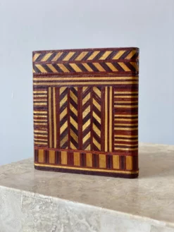 Vintage Wood Parquetry Lidded Box With Silver Foil Interior, Circa 1960s -Chairish Shop vintage wood parquetry lidded box with silver foil interior circa 1960s 6154 scaled