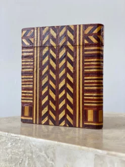 Vintage Wood Parquetry Lidded Box With Silver Foil Interior, Circa 1960s -Chairish Shop vintage wood parquetry lidded box with silver foil interior circa 1960s 7621 scaled