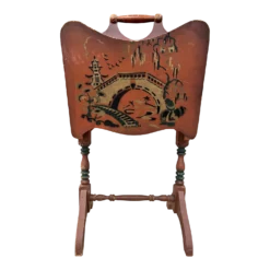 Vintage Wooden Magazine / Newspaper Rack Organizer With Chinoiserie Artwork