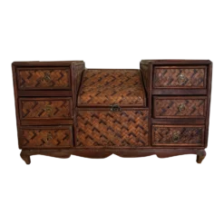 Vintage Woven Chinoiserie Or Palm Beach Rattan And Bamboo Table/Dresser Top Chest