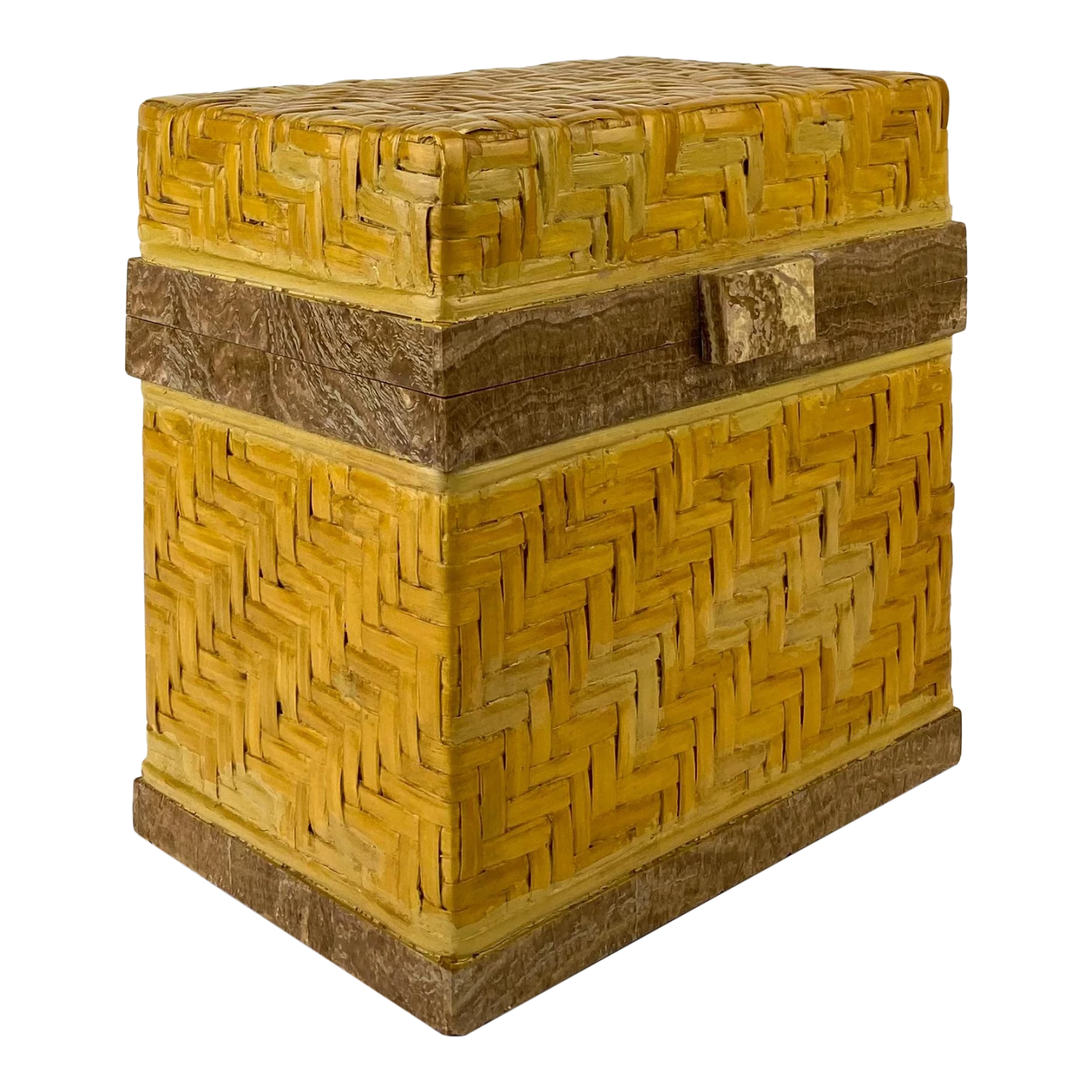 Vintage Woven Rattan And Onyx Tabletop Chest 1 Vintage Woven Rattan And Onyx Tabletop Chest