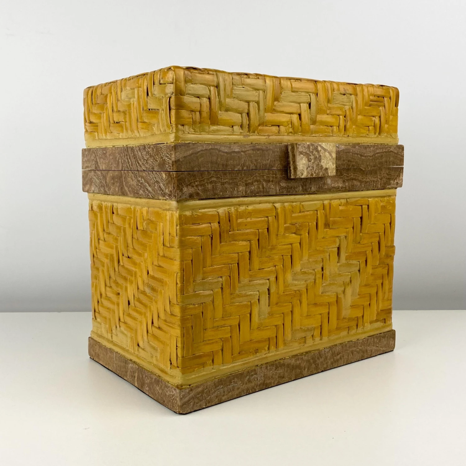 Vintage Woven Rattan And Onyx Tabletop Chest 2 Vintage Woven Rattan And Onyx Tabletop Chest - Image 2