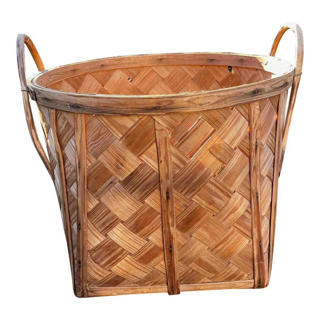 Vintage Woven Wicker Large Two Handled Basket 1 Vintage Woven Wicker Large Two Handled Basket