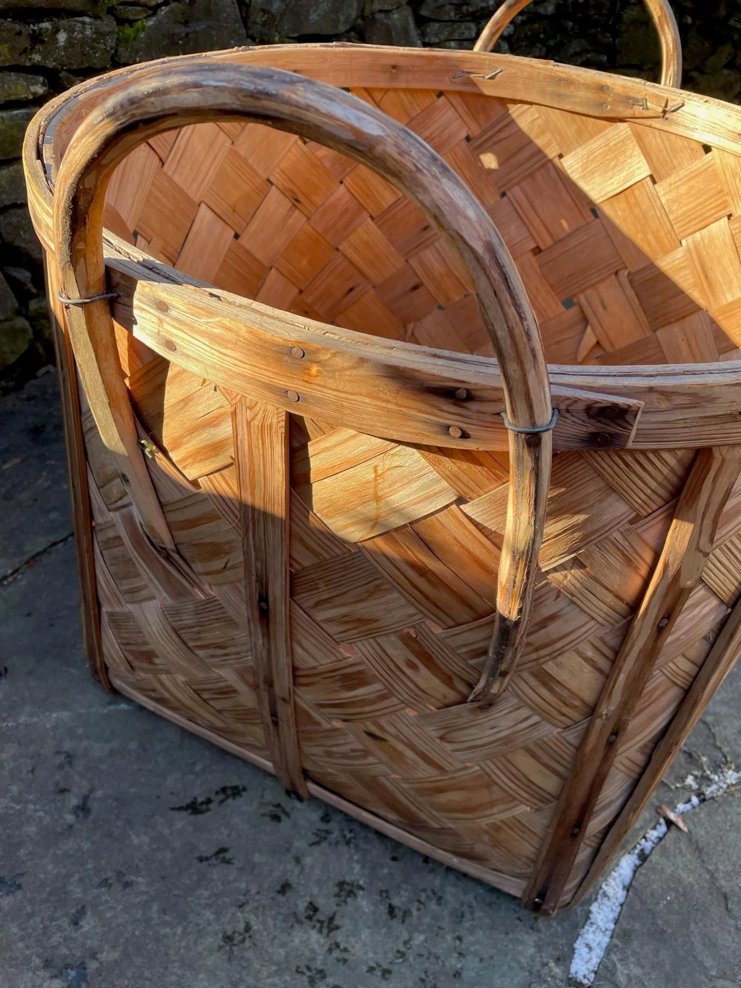 Vintage Woven Wicker Large Two Handled Basket 5 Vintage Woven Wicker Large Two Handled Basket - Image 5